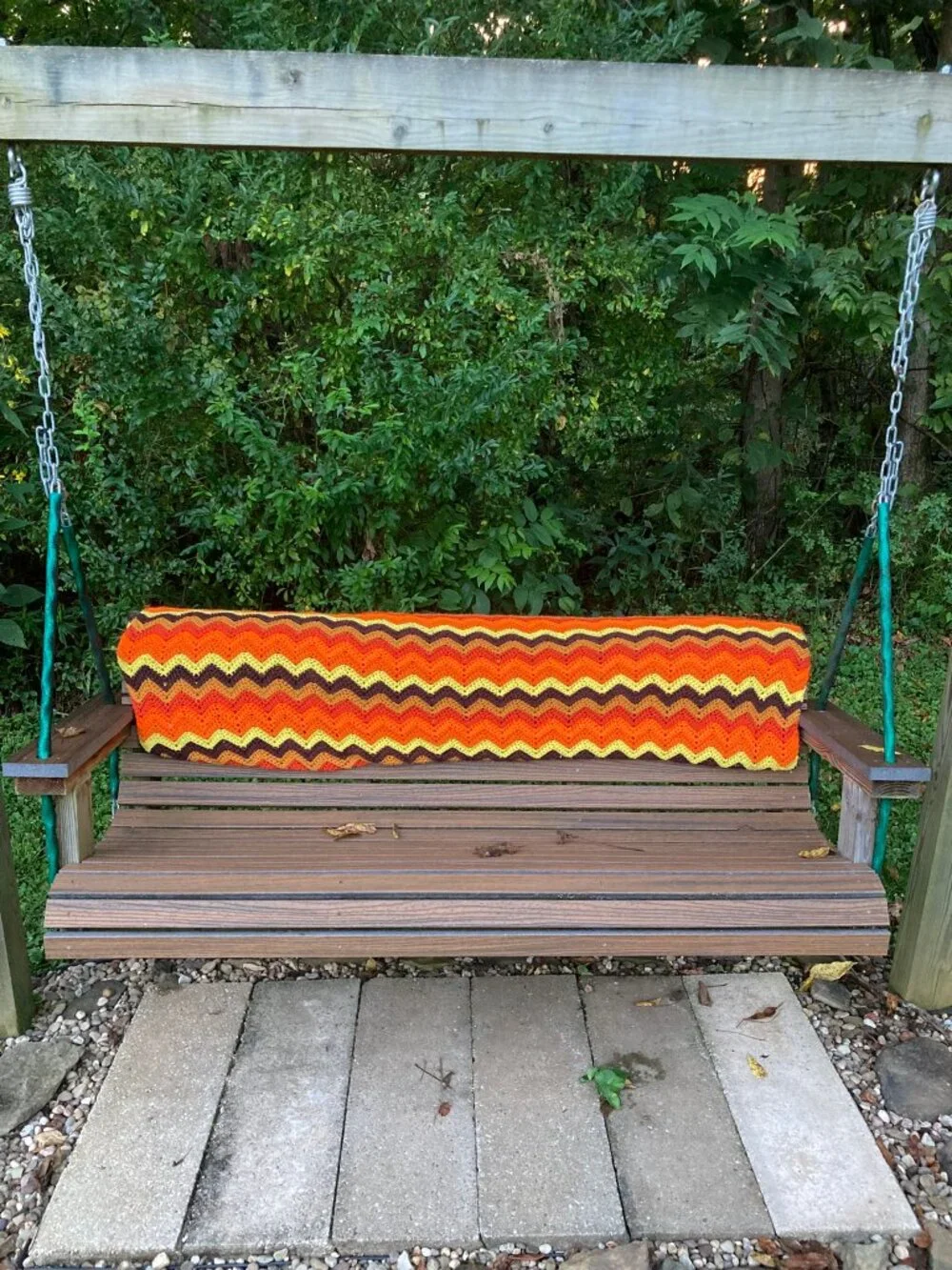 Vintage Retro Crochet Zig Zag Afghan Throw Blanket 70s Mid Century Boho